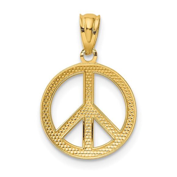 14k Yellow Gold 13mm Polished Convex Peace Symbol Pendant - Picture 3 of 5